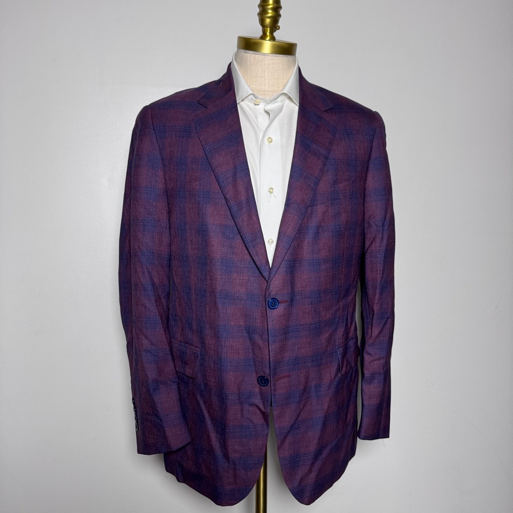 Empire 1917 Blazer Mens 42R Purple Plaid Linen Blend Two Button Canada Made